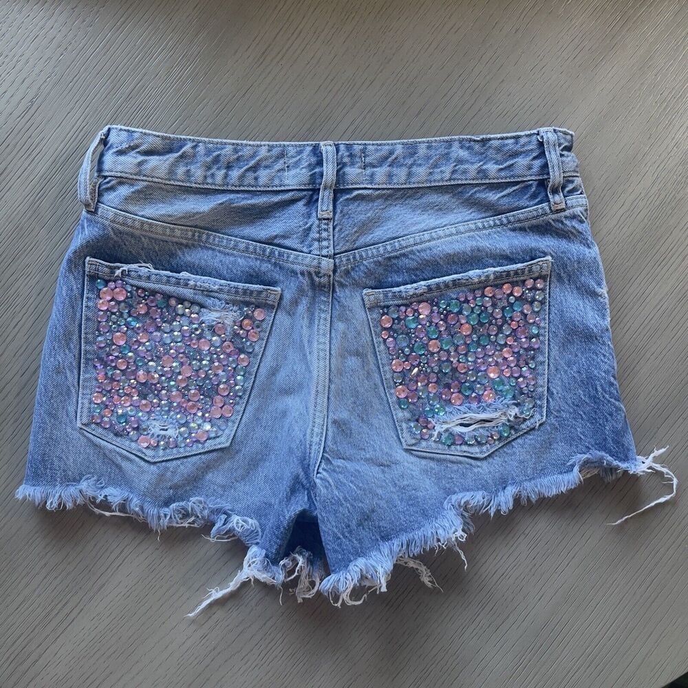 Free People We The Free Jean Shorts Cut Off Distressed Button Fly Size 31"W Y2k - Picture 3 of 9